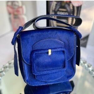 Tory Burch BLUE Mini Sawyer Genuine Calf Hair Shoulder Bag